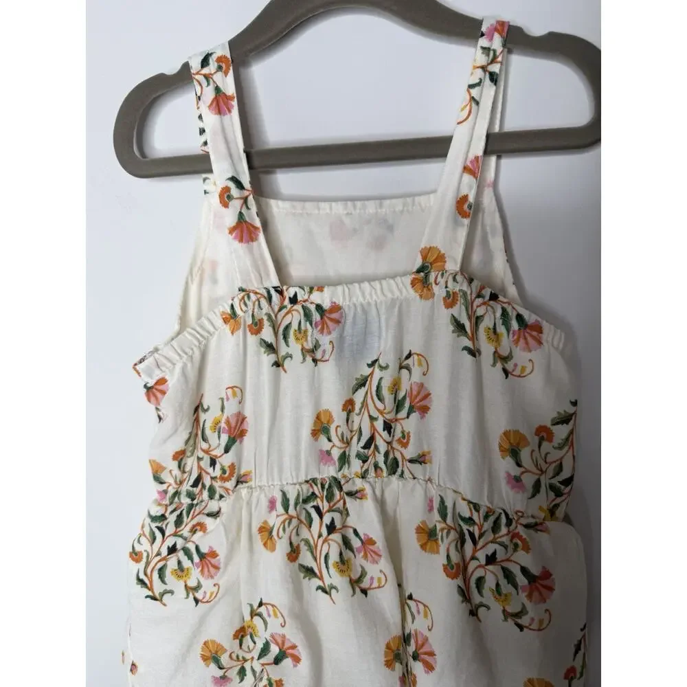 Old Navy Girls Dress Small (6-7) Ivory With Floral Print Tiered